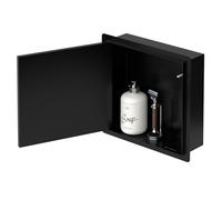 LuxeBath Nicho de Ducha con Puerta de Acero Inoxidable Cepillado 25,5x25,5x10cm Negro, Marco de Pared Empotrado Alicatable, Estante Integrado sin Borde, Hornacina para Baño, Organizador de Aseo
