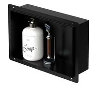 LuxeBath Nicho de Ducha de Acero Inoxidable 20x30x10cm cm Negro Marco de Pared sin Borde Empotrado Estante Integrado Instalación Flexible para Almacenamiento Organizador de Utensilios para Baño