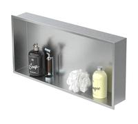 LuxeBath Nicho de Ducha de Acero Inoxidable 60x30x10 cm Plata Marco de Pared Empotrado Alicatable Estante Integrado Instalación Flexible para Almacenamiento Organizador de Utensilios para Baño