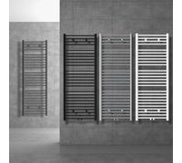 LuxeBath Radiador Toallero de Baño Sahara 300 x 800 mm Negro Mate Recto con Conexión Central, Calentador Secador de Toallas con Kit de Montaje Incluído, Protección Contra Fugas, Ahorro de Espacio