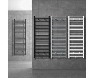 LuxeBath Radiador Toallero de Baño Sahara 600 x 1500 mm Negro Mate Diseño Recto con Conexión Central Calentador Secador de Toallas con Kit de Montaje Incluído, Estufa con Protección Contra Fugas