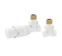 LuxeBath Válvula termostática + rosca de retorno para radiadores, color blanco, juego completo, cabezal termostático de 1/2 pulgadas, forma de esquina, válvula de calefacción con posición