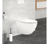 LuxeBath WC Suspendido Blanco Brillante de Cerámica sin Borde, Inodoro Colgante Largo de 54cm con Nanorecubrimiento Descarga Profunda de Tornado para Baño Estilo modenro, Wáter con Asiento Extraíble