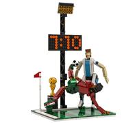 Luxelbocks - Juego de construcción de fútbol, 577 piezas, escena de patada de bicicleta con defensor y trofeo, kit de modelo de estadio de patada de esquina, marcador colgante en soporte de luz