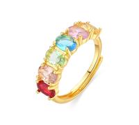 LUXENTER Anillo con Circonita Multicolor acabado en Oro 18k. Multicolor. Ajustable. Anillo con Piedras. Joyas Para Mujer. -Modelo Draghi