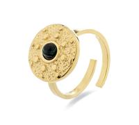 LUXENTER Anillo de Acero con Malaquita acabado en Oro 18K. Color Verde. Joyas para Mujer - Modelo Elknu