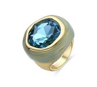 LUXENTER Anillo Mujer en Aleación de Metal con Cristal Color Azul y Dorado Acabado en Oro Amarillo de 18k Modelo Mantis-Talla 14