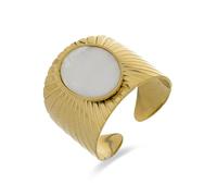 LUXENTER Anillo Mujer en Aleación de Metal con Madreperla Blanca Color Dorado Acabado en Oro Amarillo de 18k Ancho 16 mm Ajustable Modelo Anleh