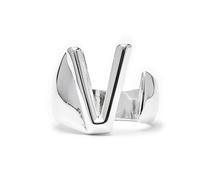 LUXENTER Anillo Personalizado acabado en Rodio. Letra V. Color Plata. Anillo Ajustable. Joyas para Mujer - Modelo Alphabet