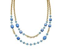 LUXENTER Collar Mujer en Aleación de Metal con Cristal Azul Oscuro Color Dorado Acabado en Oro Amarillo de 18k Largo 52 cm + 10 cm Extensión Modelo Zinsis