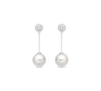 LUXENTER Pendientes con Perla Blanca acabados en Plata. Color Blanco. Pendientes Largos. Joyas para Mujer -Modelo Calgio