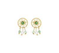 LUXENTER Pendientes de Acero con Malaquita acabados en Oro 18K. Color Verde. Pendientes Largos. Joyas para Mujer - Modelo Besya