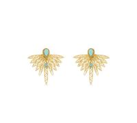 LUXENTER Pendientes de Acero con Turquesa acabados en Oro 18K. Color Azul. Pendientes Largos. Joyas para Mujer - Modelo Resiah