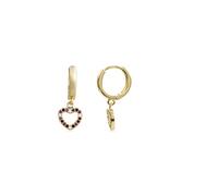 LUXENTER Pendientes de Aro con Circonita Multicolor | Aretes de Mujer Dorados con Acabado en Oro 18K | Pendientes con Colgante en Forma de Corazón y Cierre Aro Huggie | Joyas de Mujer | Modelo Becias