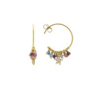 LUXENTER Pendientes de Aro de Plata De Ley 925 con Cristal Multicolor acabados en Oro 18K. Multicolor. Joyas para Mujer - Modelo Estrella