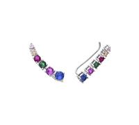 LUXENTER Pendientes de Plata De Ley 925 con Circonita Multicolor acabados en Rodio. Multicolor. Pendientes trepadores. Joyas para Mujer - Modelo Zolva