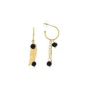 LUXENTER Pendientes para Mujer en Aleación de Metal con Ónix Color Negro y Dorado Acabado en Oro Amarillo de 18k Tamaño 43 x 7,5 mm Diámetro 14,5 mm Modelo Omka