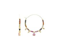 LUXENTER Pendientes para Mujer en Aleación de Metal con Turmalina Multicolor Color Dorado Acabado en Oro Amarillo de 18k Diámetro 40 mm Modelo Baim