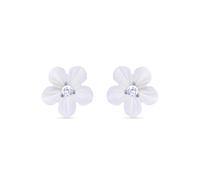LUXENTER Pendientes para Niña en Plata de Ley 925 con Circonita Brillante Color Plateado Acabado en Rodio Largo 10 mm Modelo Flor