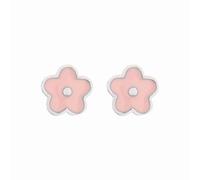 LUXENTER Pendientes para Niña en Plata de Ley 925 con Lacado Rosa Color Rosa y Plateado Acabado en Rodio Modelo Flor