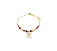 LUXENTER Pulsera de Acero con Madreperla Blanca acabada en Oro 18K. Color Multicolor. Pulseras de Piedras. Estilo Colores. Joyas para Mujer - Modelo Zador