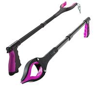 Luxet - Herramienta para recoger la basura, 2 unidades, palo plegable largo de 32 pulgadas, agarre fuerte, punta magnética, ligera, para recoger basura, herramienta para personas mayores (rosa)