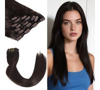 LuxeTress Extensiones de pelo humano con clip, 55 cm, 120 g, 7 unidades, extensiones de pelo natural liso, doble costura, 120 g, # 2