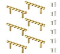 Luxeu Tiradores Armarios, 6 Piezas Tirador Dorado 64mm, Asas Bandejas, Acero Inoxidable, con Tornillos, para Gabinete, Cajón, Armario, Zapateros, Bandejas