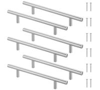 Luxeu Tiradores Armarios, 6 Piezas Tiradores Cajones 128mm, Puxadores Cozinha, Acero Inoxidable, con 12 Tornillos, para Gabinete, Cajón, Armario (Plata)