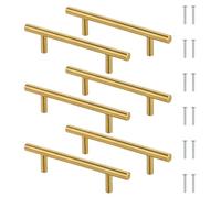 Luxeu Tiradores Armarios, 6 Piezas Tiradores Cocina Dorados, 96mm Distancia de Agujeros, Puxadores Cozinha con 12 Tornillos, Acero Inoxidable, para Gabinete, Cajón, Armario