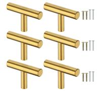 Luxeu Tiradores Armarios, 6 Piezas Tiradores Cocina Orificio Único, Pomos Armario Acero Inoxidable, con Tornillos, Pomos para Cajones, Gabinete (Dorado)