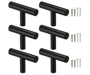 Luxeu Tiradores Armarios, 6 Piezas Tiradores Cocina Orificio Único, Pomos Armario Negro, Acero Inoxidable, con Tornillos, Pomos para Cajones, Gabinete