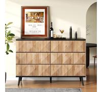 Luxeza Aparador y cómoda Se distinguen por una combinación de tonos de madera negra y natural, así como puertas elevadas.