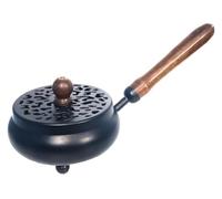 Luxflair Quemador de incienso negro de hierro con mango de madera, hecho a mano en la India, duradero y elegante para aromaterapia y relajación