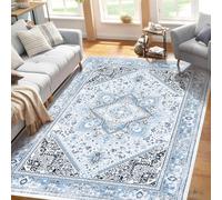 LuxFocus Adirondack colección Alfombra, diseño de medallón oriental que no desprende pelusa, fácil cuidado, ideal para zonas de alto tránsito en sala de estar, dormitorio, oficina en casa, azul,