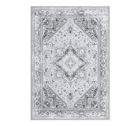 LuxFocus Adirondack colección Alfombra, diseño de medallón oriental que no desprende pelusa, fácil cuidado, ideal para zonas de alto tránsito en sala de estar, dormitorio, oficina en casa, gris,
