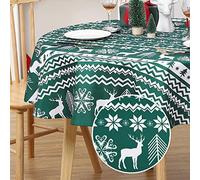 LuxFocus Mantel redondo de Navidad, impermeable, para comedor, mantel de copo de nieve, a prueba de derrames, fácil de limpiar, 60 unidades, color verde