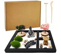 LuXianYS Mini Jardín Zen con Bandeja,Jardín Zen Tori, Zen Garden, Mini Jardín Zen Meditation Rock and Sand Garden, Paisaje Artístico Decoración de la Oficina en Casa