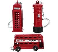 Luxiremi Juego de 3 llaveros, buzón de autobús, cabina telefónica, símbolo británico de Londres, buzón rojo, llavero para recuerdo y decoración, rojo, 15*25*2.5
