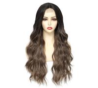 Luxiremi Peluca Balayage Rubio Mezcla Marrón Pelo Largo Sintético 65 cm Ajustable Parte Media Encaje Frontal Rizado Ondulado Pelucas para Mujer