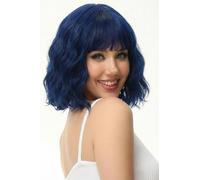 Luxiremi Pelucas Azul Oscuro Negro Corto Hombro Longitud Rizado Ondulado Peluca Bob con Flequillo Sintético Cosplay Peluca para Mujer