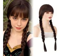 Luxiremi Pelucas trenzadas marrones largas de 26 pulgadas para mujeres para vestir para Wednesday Addams Halloween Disfraz Cosplay peluca
