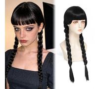 Luxiremi Pelucas trenzadas negras largas de 26 pulgadas para mujeres y niñas para vestir para Wednesday Addams, disfraz de Halloween, Cosplay peluca