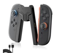 LuxiSync Empuñadura de carga para Switch de 2 asas, soporte ergonómico para controlador en V con cable USB-C e indicador LED para carga rápida mientras juegas, para Switch2 (modelo 2025)