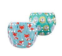 Luxja 2 pañales de natación para bebé, pañales reutilizables, bañadores para niñas y niños, zorro + león