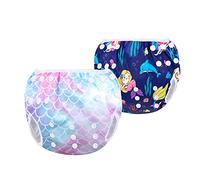 Luxja - Pañal de baño para bebé (paquete de 2), pañal de piscina lavable para niños y niñas (0-3 años), escamas de pescado + sirena