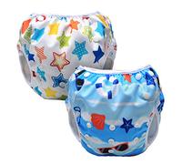 Luxja Pañal de Natación para Bebes Bañador Reutilizable de Nadar de Bebé Pañal Lavable para Bebé (0-3 años), Playa + Estrellas Coloridas