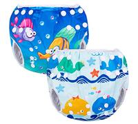 Luxja Pañal de Natación para Bebes Bañador Reutilizable de Nadar de Bebé Pañal Lavable para Bebé (0-3 años), Ballenas + Peces
