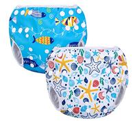Luxja Pañal de Natación para Bebes Bañador Reutilizable de Nadar de Bebé Pañal Lavable para Bebé (0-3 años), Shell + Pescado Azul