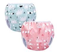 Luxja Pañal de Natación Reutilizable (Paquete de 2) para Bebés (0-3 Años) | Pañales de Natación Ajustables, Lavables, Flamenco Rosado + Oso Polar